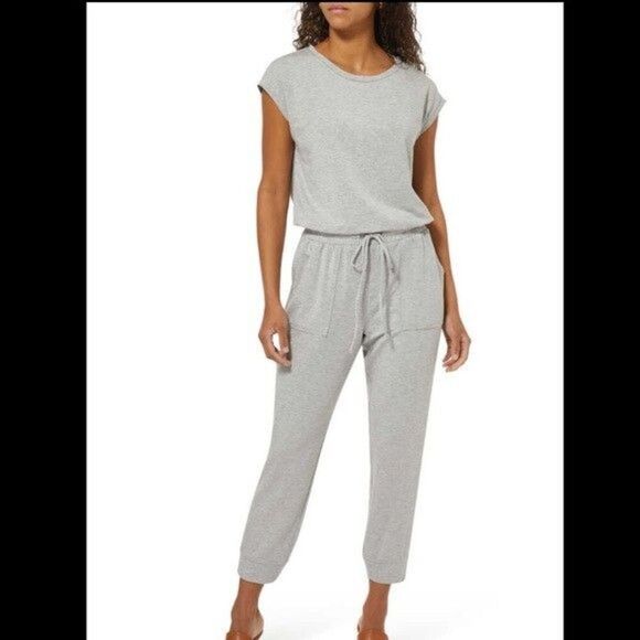 BANANA REPUBLIC Cozy Knit Jogger Jumpsuit Women Large Tall Gray Cap Sleeve - Picture 1 of 14